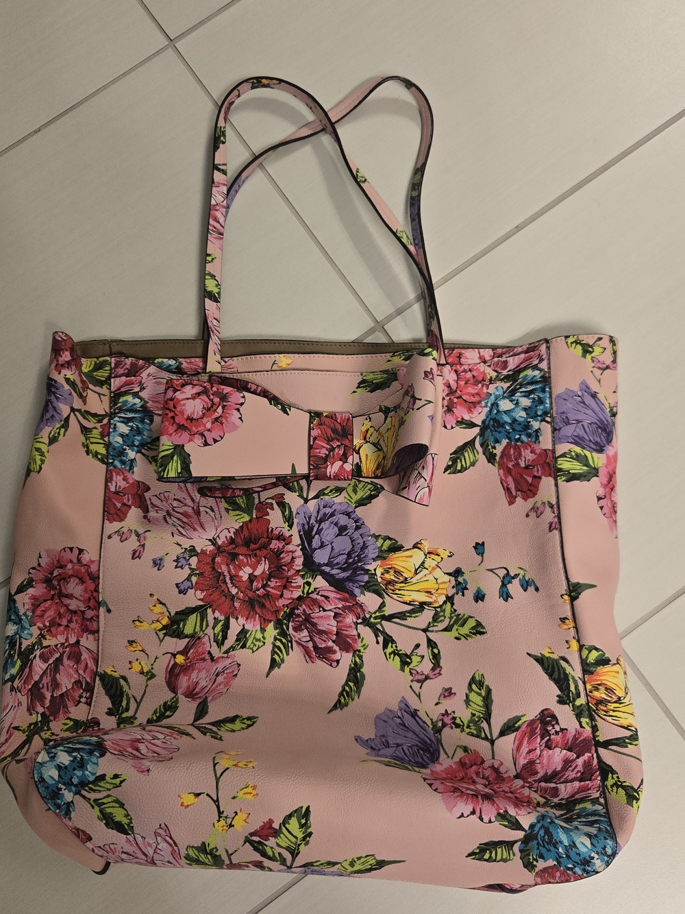 Betsey Johnson Pink Floral Tote with Multicolor Blooms